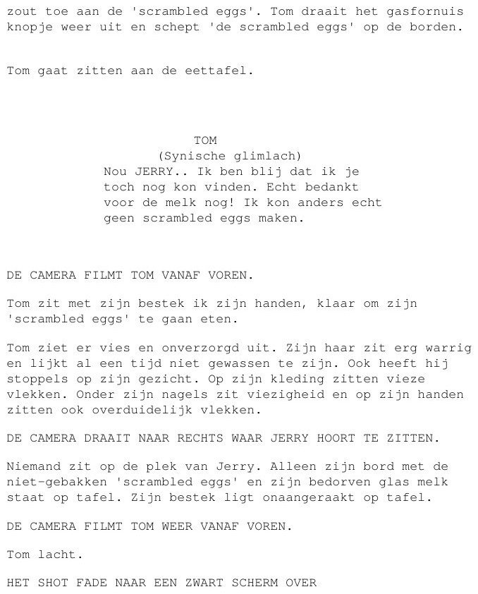 The last page of the script for sequence four, with the three camera directions