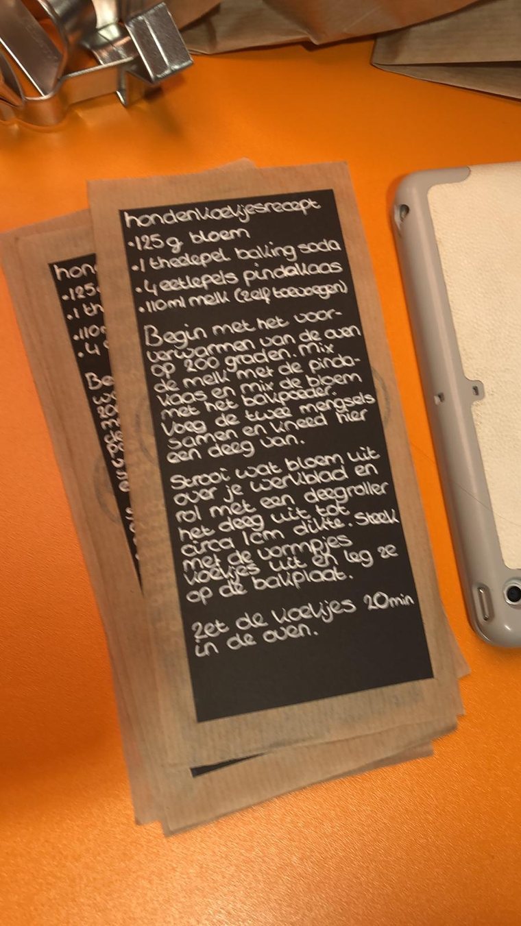 The hand lettered dog biscuit recipe cards from the probe